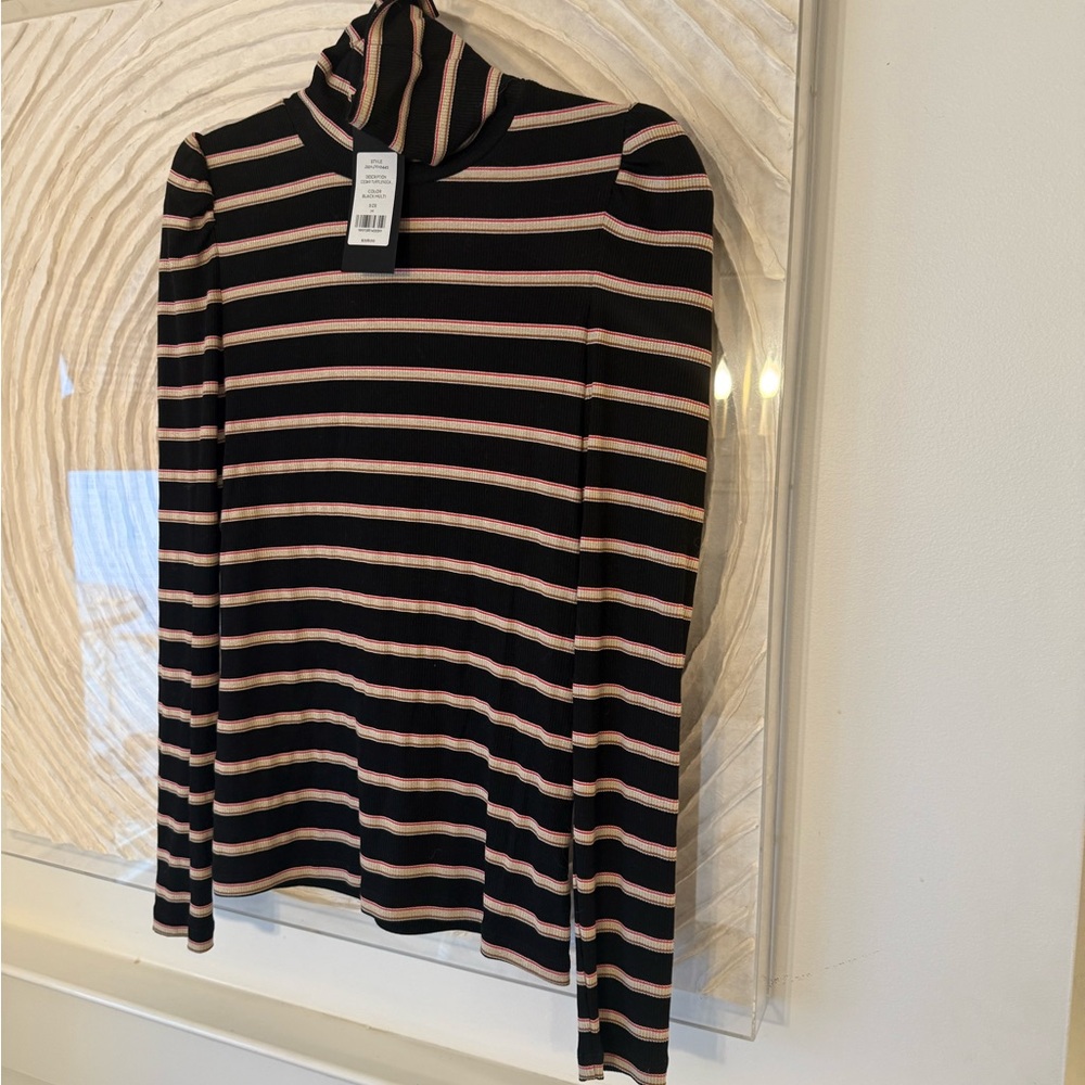 NWT Veronica Beard Striped Turtleneck with Puff Sleeves